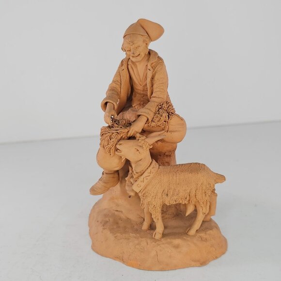 Vintage Grasso Catania Italy Goat Farmer Figurine Terracotta Sculpture - Picture 2 of 9
